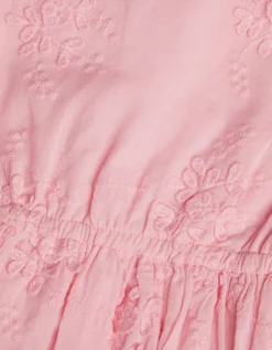 Puff Sleeve Floral Embroidered Dress Pink