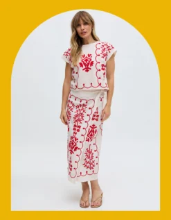 Raffya Freya Embroidered Midi Wrap Skirt Multi