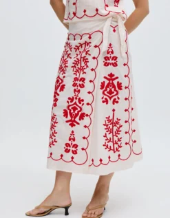 Raffya Freya Embroidered Midi Wrap Skirt Multi