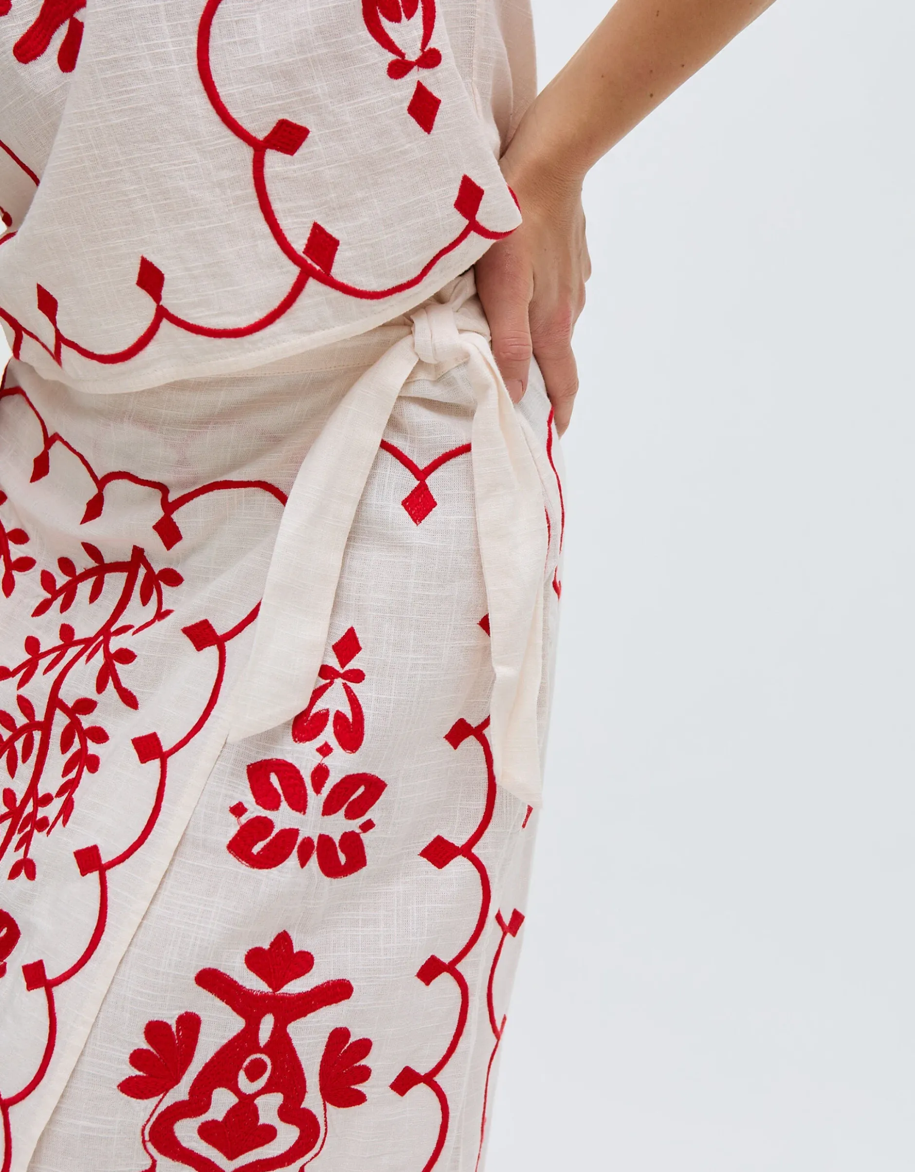 Raffya Freya Embroidered Midi Wrap Skirt Multi