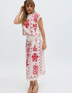 Raffya Freya Embroidered Midi Wrap Skirt Multi