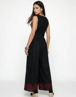 Raffya Vanessa Embroidered Wide Leg Jumpsuit Black
