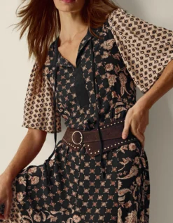 Raquel Patchwork Floral Print Midi Dress Black