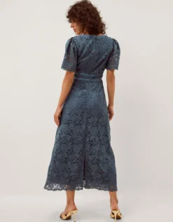 Regina Short Sleeve Lace Midi Dress Blue