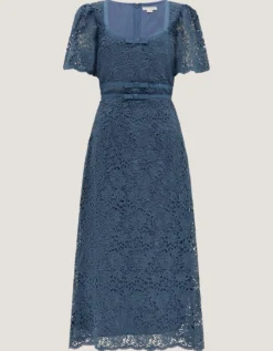 Regina Short Sleeve Lace Midi Dress Blue