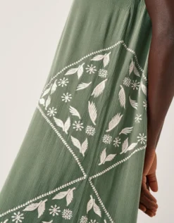 Rhea Embroidered Culotte Romper Green