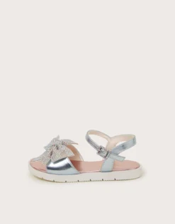 Rhinestone Bow Metallic Sandals Multi
