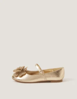 Rhinestone Flower Mary Jane Ballet Flats Gold