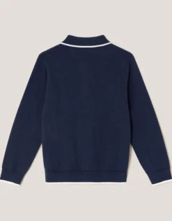 Ribbed Knit Polo Jumper Blue