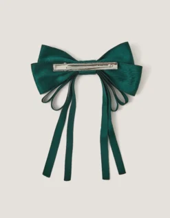 Ribbon Bow School Hair Clip Green