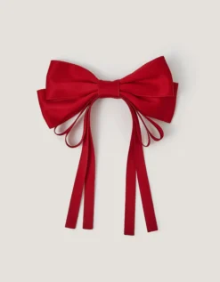Ribbon Bow School Hair Clip Red