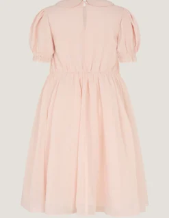 Romee Puff Sleeve Embroidered Party Dress Pink