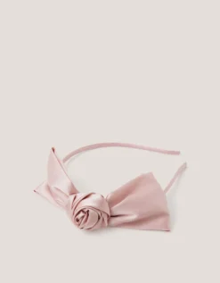 Rosette Bow Satin Hairband Pink
