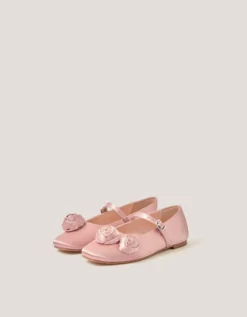Rosette Satin Ballet Flats Pink