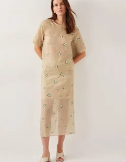 Sacha Embroidered Midi Skirt Gold