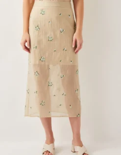 Sacha Embroidered Midi Skirt Gold