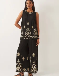 Saffron Embroidered Tank Top Black