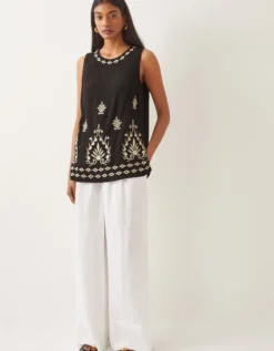 Saffron Embroidered Tank Top Black