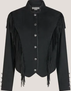 Salome Fringe Faux Suede Jacket Black