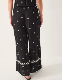 Samara Embroidered Wide Leg Trousers Black