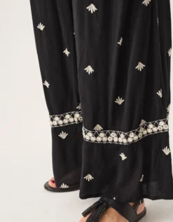 Samara Embroidered Wide Leg Trousers Black