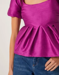 Sandra Smock Puff Sleeve Top Purple