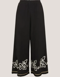 Sara Embroidered Wide Leg Trousers Black