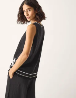 Sara Sleeveless Embroidered Top Black