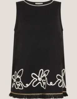 Sara Sleeveless Embroidered Top Black