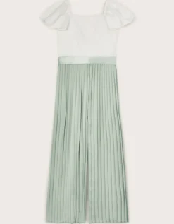 Satin Pleated Jumpsuit Green