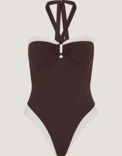 Saylor Halter Two Tone Swimsuit Brown