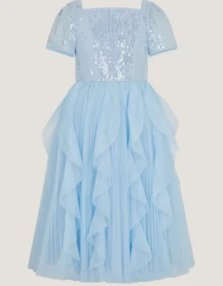 Scarla Sequin Ruffle Party Dress Blue
