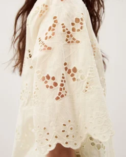 Selena Floral Embroidered Tunic Shirt Cream