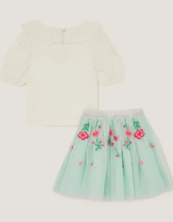 Sequin Bow Top & Floral Skirt Set Multi