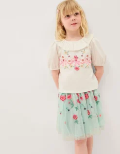 Sequin Bow Top & Floral Skirt Set Multi