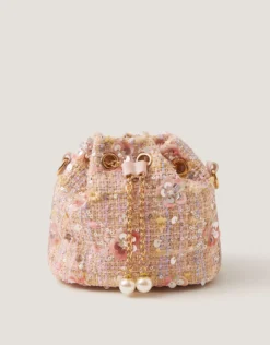 Sequin Tweed Bucket Bag