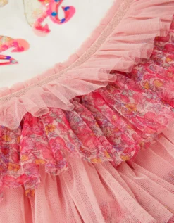 Sequin Unicorn Ruffle Tiered Dress Pink