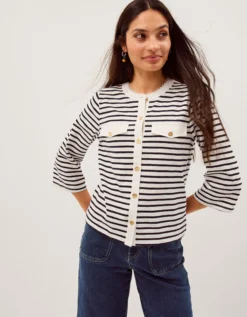 Shania Stripe Jersey Buttondown Top Ivory