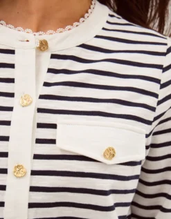 Shania Stripe Jersey Buttondown Top Ivory