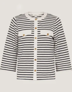 Shania Stripe Jersey Buttondown Top Ivory