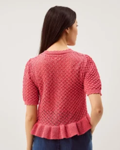 Shea Short Sleeve Ruffle Knit Cardigan Pink