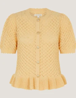 Shea Short Sleeve Ruffle Knit Cardigan Yellow