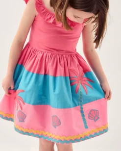 Shell Embroidered Colourblock Dress Pink