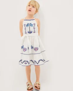 Shell & Palm Embellished Dress Ivory