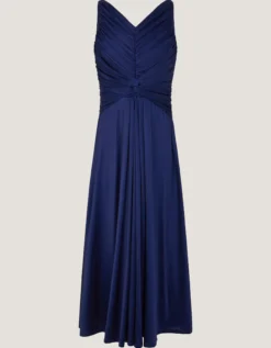 Skye Ruched Knot Jersey Prom Dress Blue