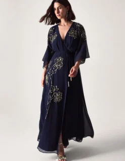 Skyla Floral Embellished Maxi Wrap Dress Blue