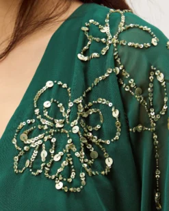 Skyla Floral Embellished Maxi Wrap Dress Green