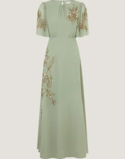 Skyler Floral Embellished Maxi Dress Green