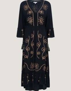 Sophy Embroidered Maxi Kaftan Black