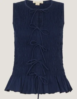 Steff Sleeveless Smocked Jersey Top Blue